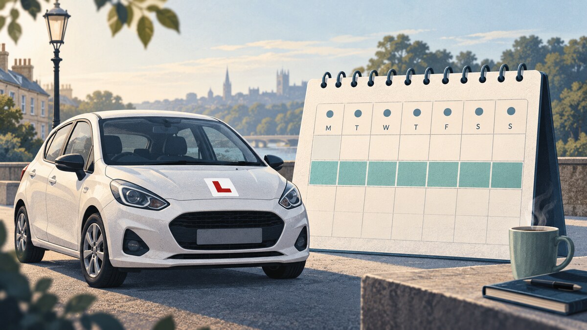 Illustration of a learner car beside a weekly appointment planner