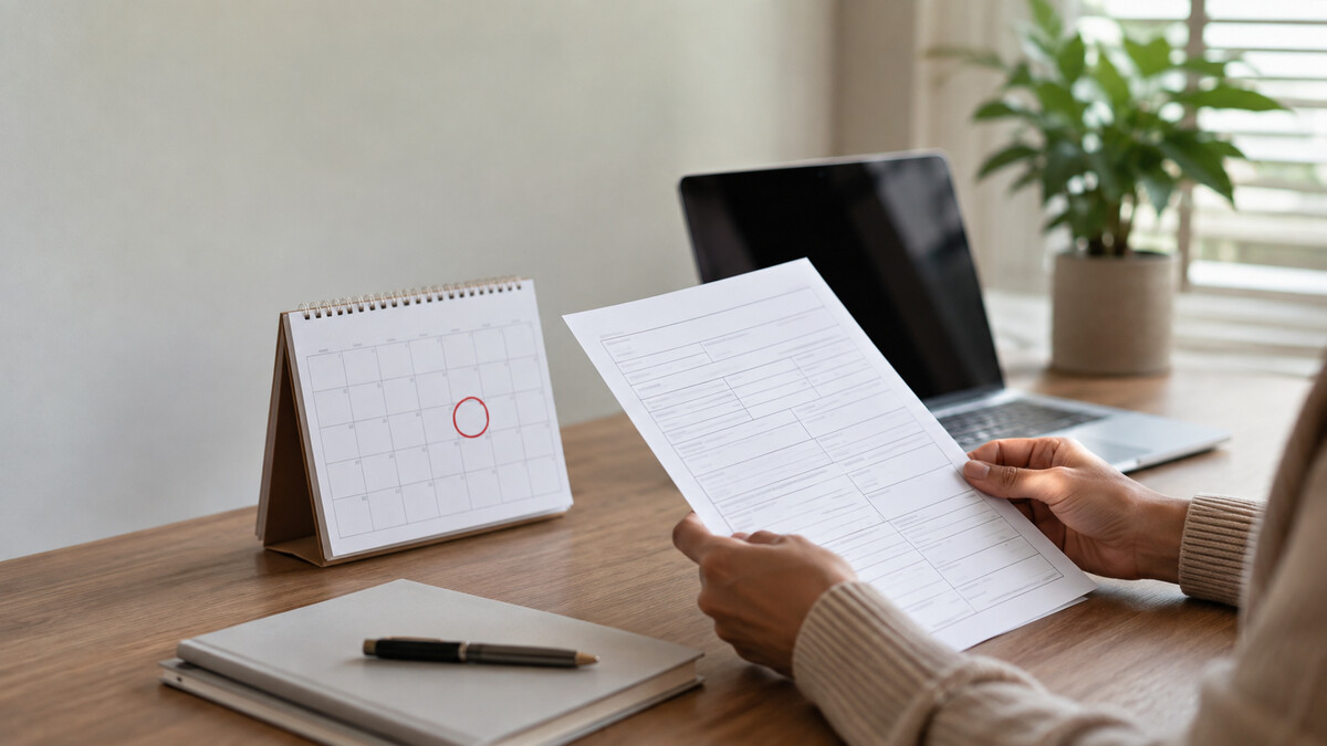 Applicant reviewing a current application form beside a calendar and laptop