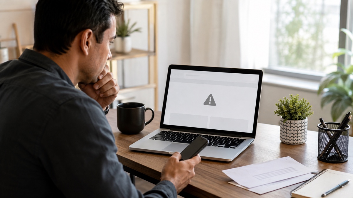 Applicant checks a USCIS account error on a laptop with a receipt notice nearby